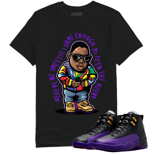 Jordan 12 Field purple needy black tee-Lacing Up