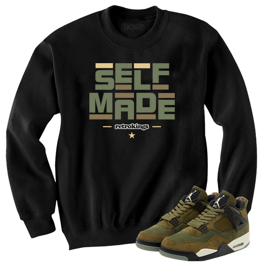 Jordan 4 Olive craft self made black crewneck sweater-Lacing Up