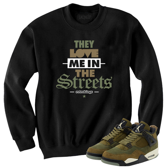 Jordan 4 Olive Craft streets black crewneck sweater-Lacing Up
