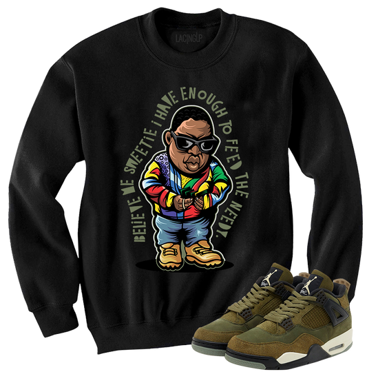 Jordan 4 Olive craft needy black crewneck sweater-Lacing Up