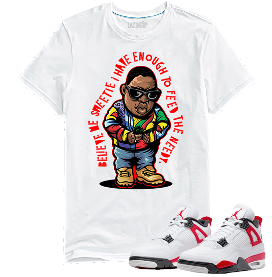 Jordan 4 red cement needy white tee-Lacing Up