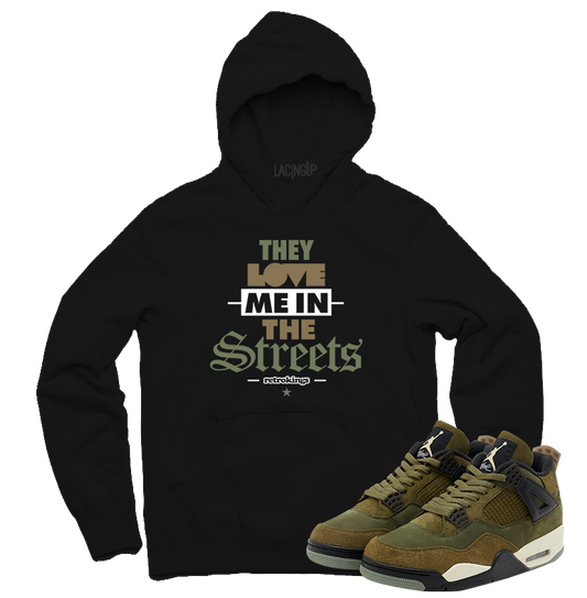 Jordan 4 Olive craft streets black hoodie-Lacing Up