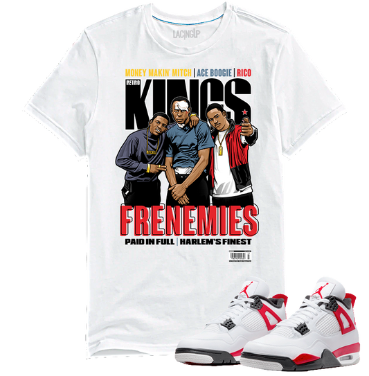 Jordan 4 red cement frenemies white tee-Lacing Up