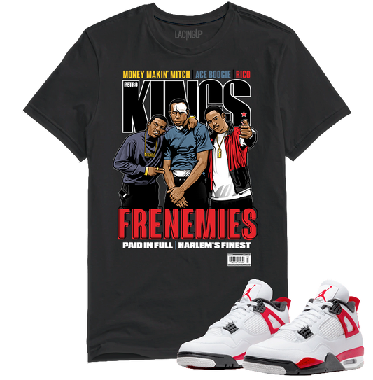 Jordan 4 red cement frenemies black tee-Lacing Up