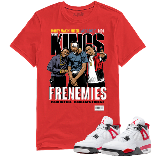 Jordan 4 red cement frenemies red tee-Lacing Up