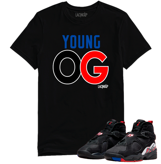 Jordan 8 playoffs young og black tee-Lacing Up