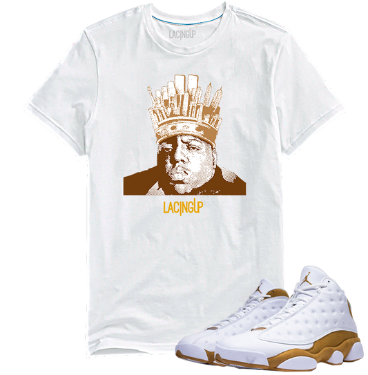 Jordan 13 wheat Big white tee-Lacing Up
