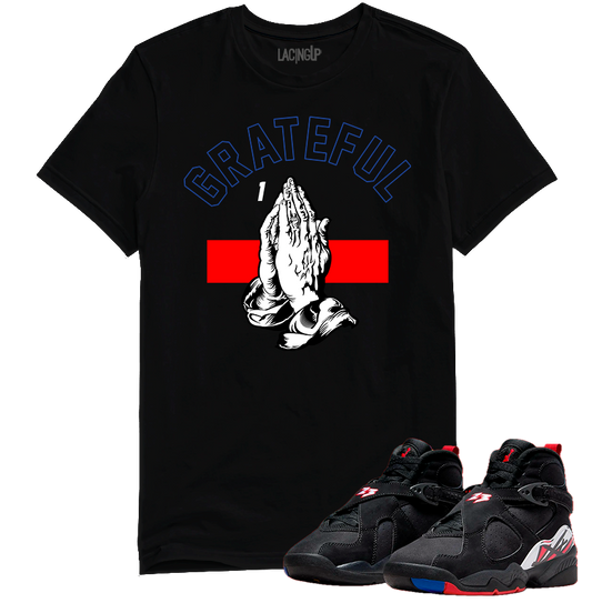 Jordan 8 playoffs grateful black tee-Lacing Up