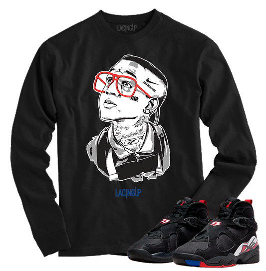 Jordan 8 playoffs urkel black long sleeve tee-Lacing Up