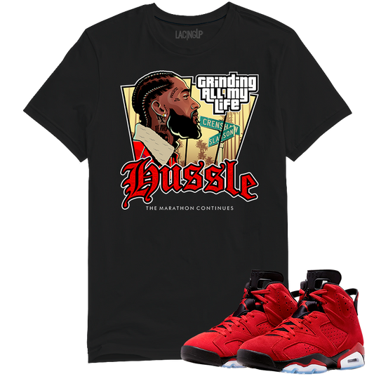 Jordan 6 toro bravo hussle black tee-Lacing Up