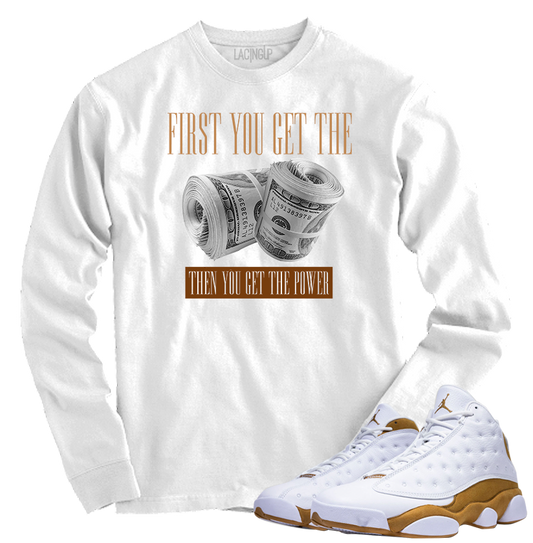 Jordan 13 wheat power white long sleeve tee-Lacing Up
