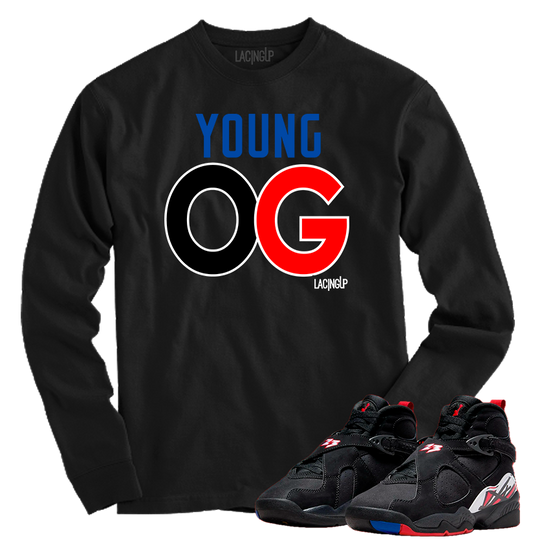 Jordan 8 playoffs Young Og black long sleeve tee-Lacing Up