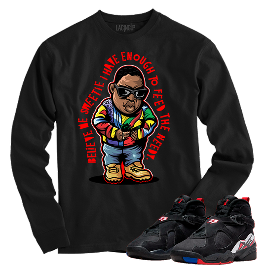 Jordan 8 playoffs needy black long sleeve tee-Lacing Up