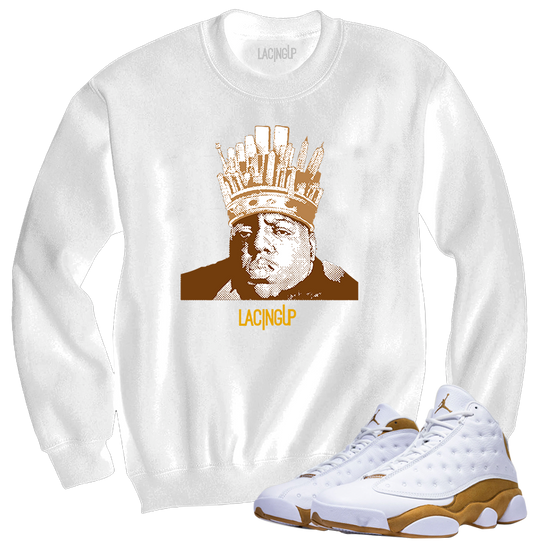 Jordan 13 wheat Big white crewneck sweater-Lacing Up