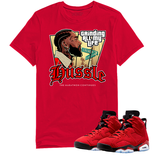 Jordan 6 toro bravo hussle red tee-Lacing Up