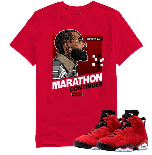 Jordan 6 toro bravo marathon red tee-Lacing Up