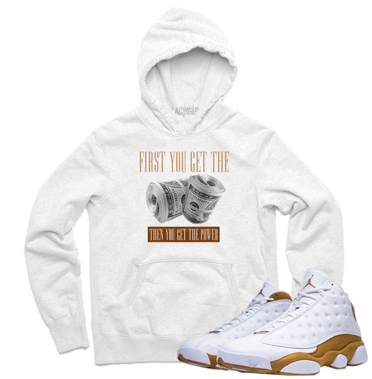Jordan 13 wheat power white hoodie-Lacing Up