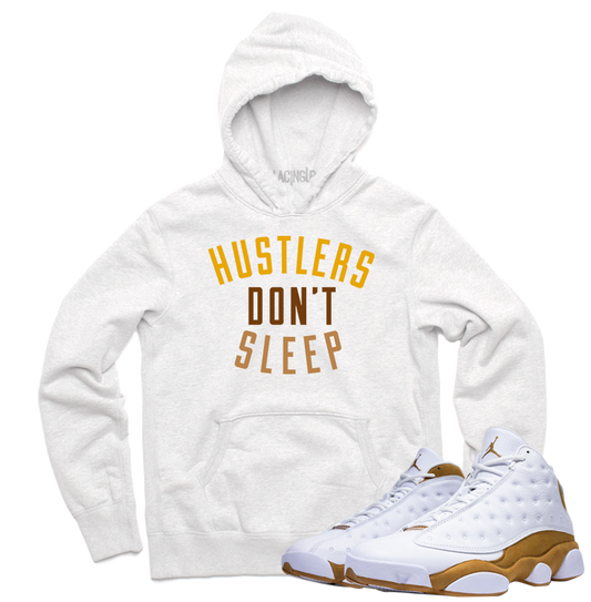 Jordan 13 wheat hustlers white hoodie-Lacing Up