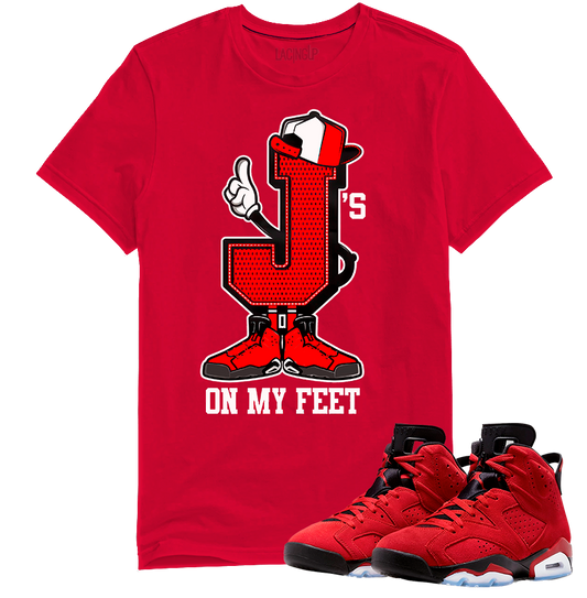 Jordan 6 toro bravo J's red tee-Lacing Up