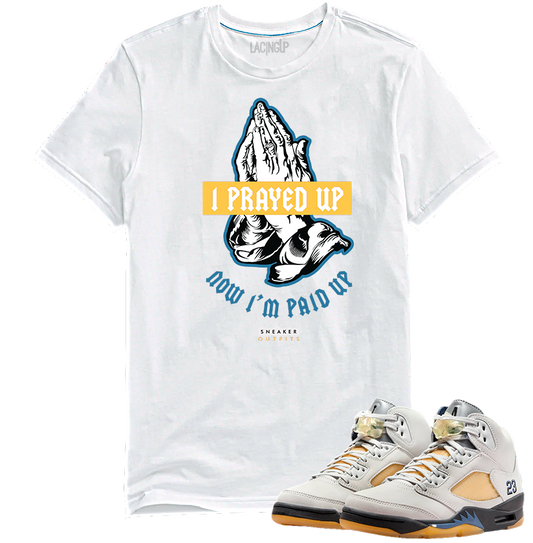 Jordan 5 A ma maniere prayed up white tee-Lacing Up