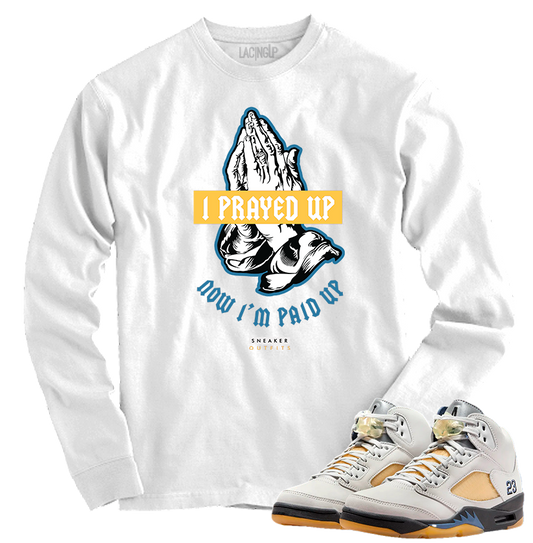 Jordan 5 A ma ma maniere prayed up white long sleeve tee-Lacing Up