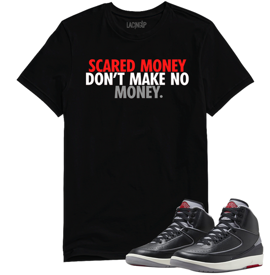 Jordan 2 Black Cement scared money black tee-Lacing Up