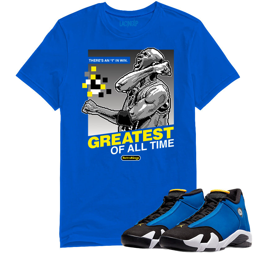 Jordan 14 laney goat royal tee-Lacing Up