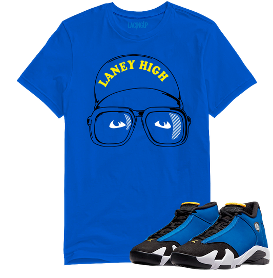 Jordan 14 laney laney high royal tee-Lacing Up