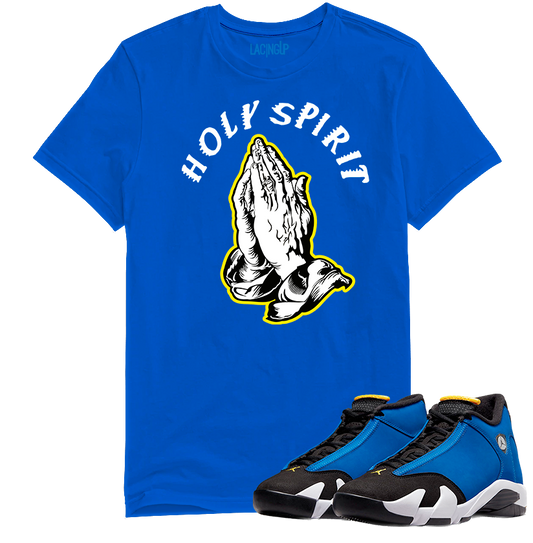 Jordan 14 laney holy spirit royal tee-Lacing Up