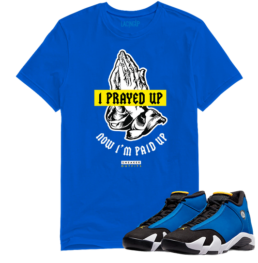 Jordan 14 laney prayed up royal tee-Lacing Up