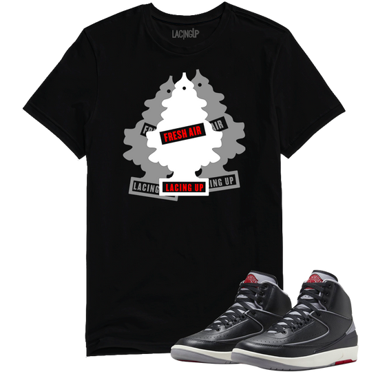 Jordan 2 Black Cement air freshner black tee-Lacing Up