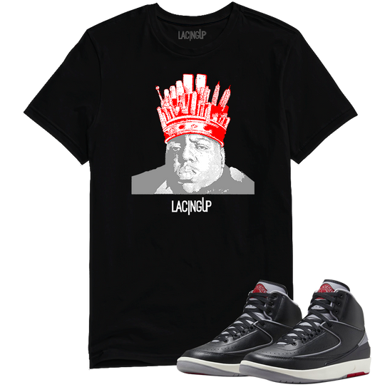 Jordan 2 Black Cement King Big black tee-Lacing Up