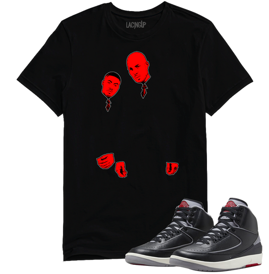 Jordan 2 Black Cement belly black tee-Lacing Up