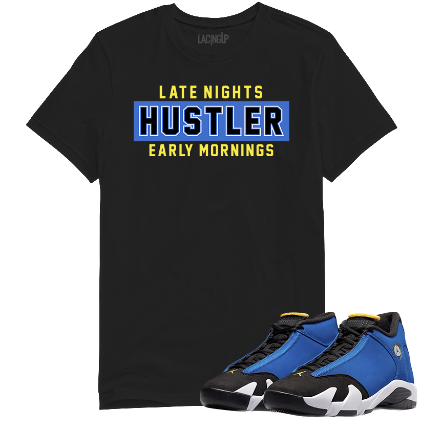 Jordan 14 laney late hustler black tee-Lacing Up