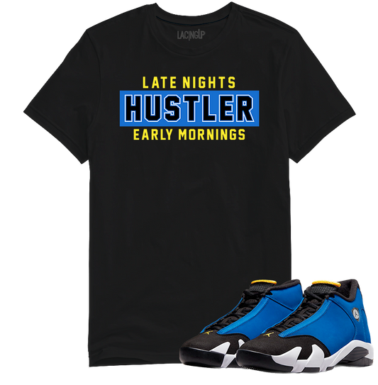 Jordan 14 laney late hustler black tee-Lacing Up