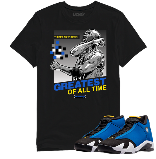 Jordan 14 laney goat black tee-Lacing Up