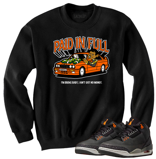 Jordan 3 Fear paid in full black crewneck sweater-Lacing Up