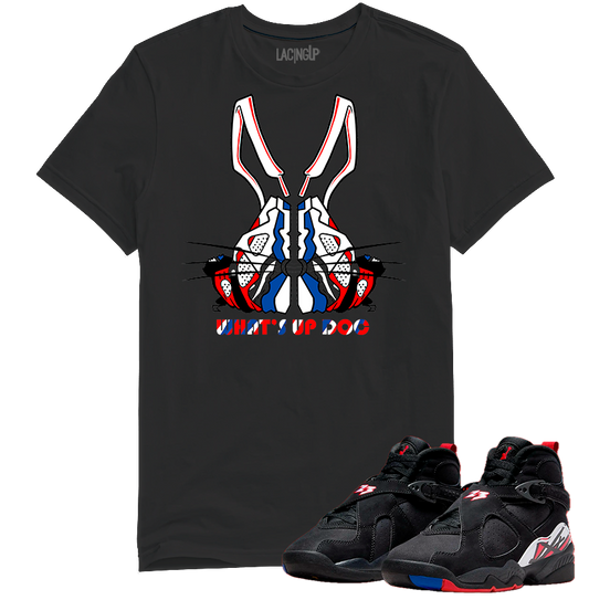 Jordan 8 Playoffs what's up doc black tee-Lacing Up