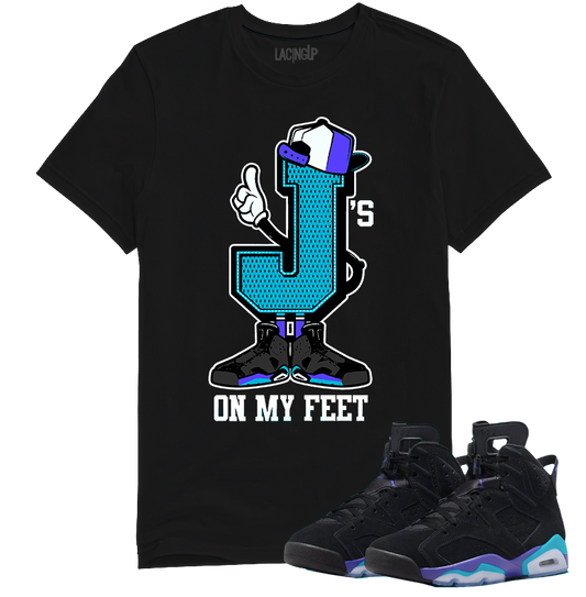 Jordan 6 Aqua J's black tee-Lacing Up
