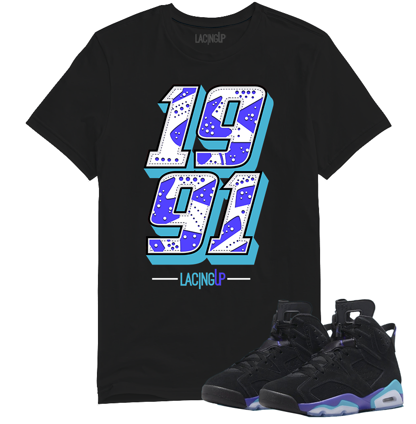 Jordan 6 Aqua 1991 Black Tee Lacing Up | SneakerOutfits