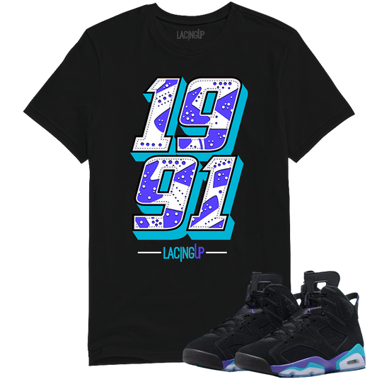 Jordan 6 Aqua 1991 black tee-Lacing Up