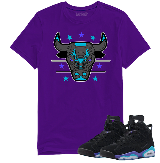 Jordan 6 Aqua bull purple tee-Lacing Up