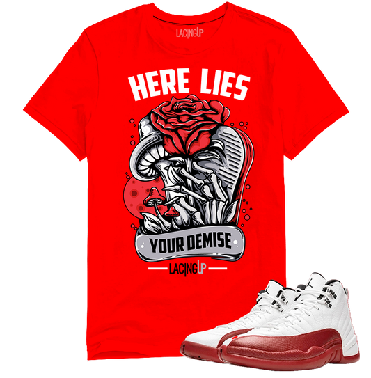 Jordan 12 Cherry Demise red tee-Lacing Up