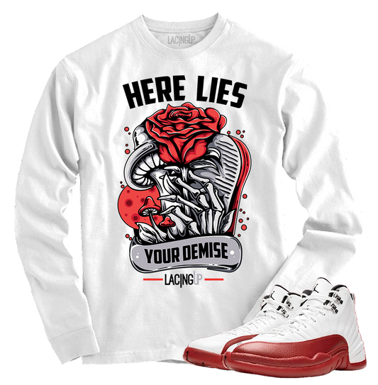 Jordan 12 Cherry Demise white long sleeve tee-Lacing Up