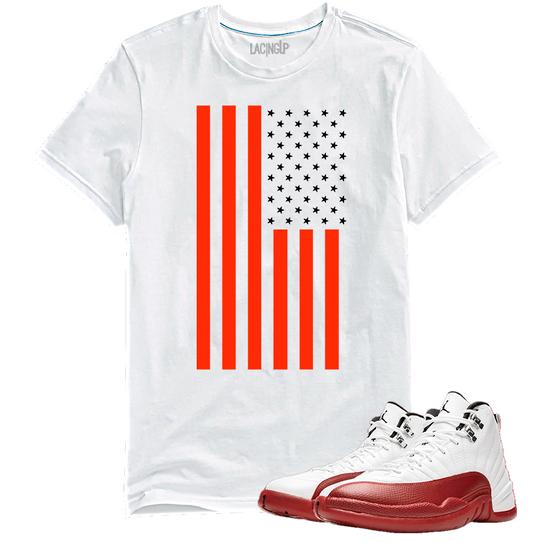 Jordan 12 Cherry flag white tee-Lacing Up