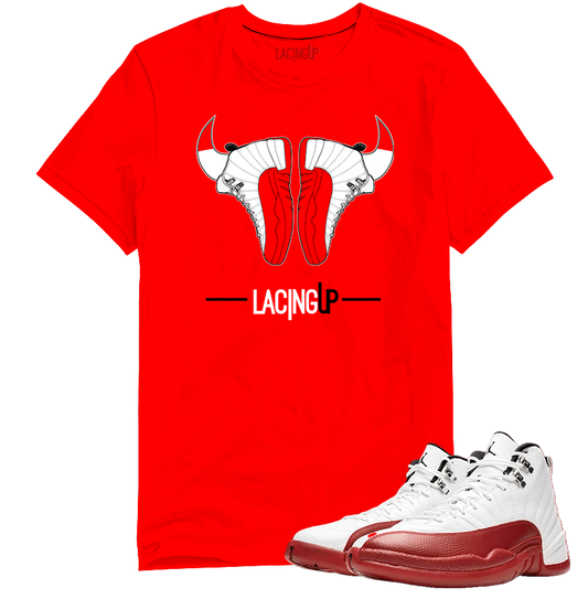 Jordan 12 Cherry horns red tee-Lacing Up