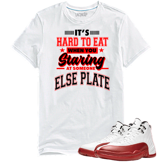 Jordan 12 Cherry staring white tee-Lacing Up