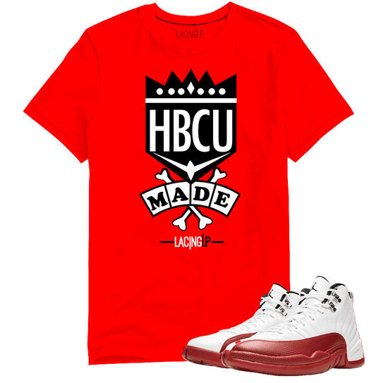 Jordan 12 Cherry HBCU made red tee-Lacing Up