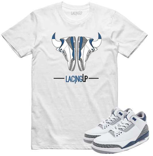 Jordan 3 white navy cement horns white tee-Lacing Up