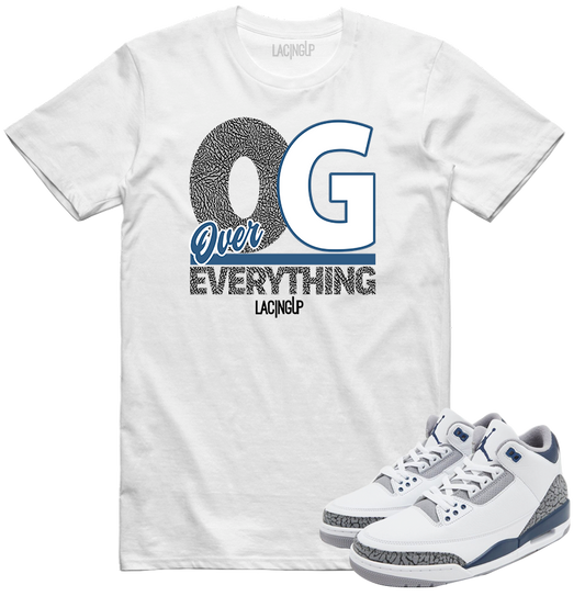 Jordan 3 white navy cement og over everything white tee-Lacing Up